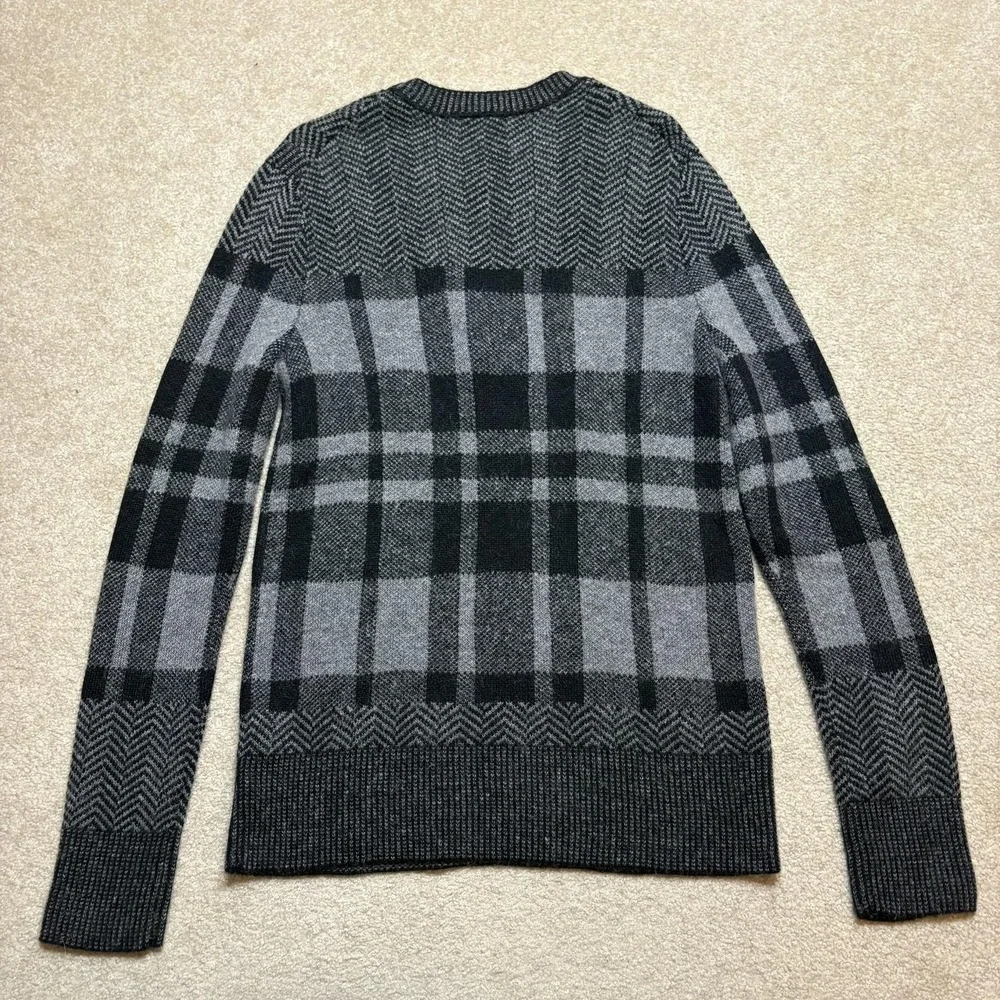 Banana Republic Sweater Mens Large Gray Plaid Merino Wool Mohair Blend Knit Crew